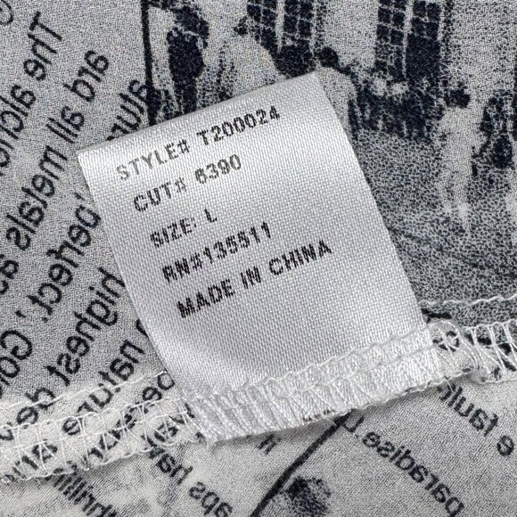 Why Dress Flowy Top Sz.L Newspaper Print Novelty Longline Ruffle 90s Maximalist - Picture 11 of 12